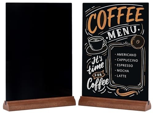 GUOKOFF A4 Chalkboard Sign, 2PCS Tabletop Chalkboard Sign with Wooden Stand | Double Sided Blackboard Message Boards, Erasable Menu Chalk Board Sign for Wedding, Bar, Restaurant, Cafe, Party