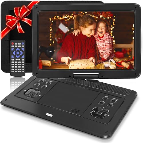 16.9 Portable DVD Player, 6 Hrs Rechargeable Battery,14.1 Swivel Screen with Car Headrest Mount, DVD Player for Car, Support CD/DVD/SD Card/USB, Remote Control, Car Charger, Power Adaptor (Black)