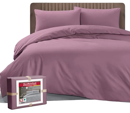 DecoHomeTextil Bettwäsche Set Bettgarnitur mit Reißverschluss Polycotton Uni Altrosa 1x Bettbezug 200 x 220 cm + 2X Kissenbezüge 80 x 80 cm