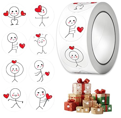 500 Stück Valentinstag Aufkleber,Herz Sticker,12 Muster Stickman Aufkleber,Love Liebe Deko Geschenktüte,FüR Geschenkverpackung Geburtstag Hochzeit Valentinstag MitgebseltüTen(2,5cm)