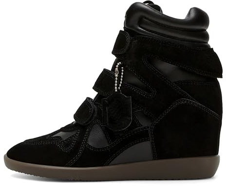 Dsevht Hidden Wedge Sneakers for Women High Top Fashion Sneaker Suede High Heel Platform Tennis Triple Strappy Band Casual Vintage Dressy Comfy Campus Trendy Retro Sneaker Black