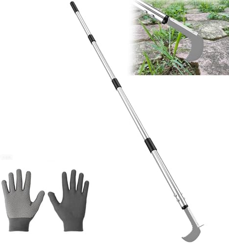 Fugenkratzer Unkraut, 138cm Verstellbar, Fugenkratzer mit Langem Griff, Unkrautschaber, Unkrautmesser, Unkrautbürste, Unkrautstecher mit Gezackter Kante, Unkraut Entferner Gerät für Gartenarbeit