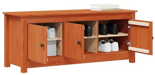 vidaXL Schuhschrank Wachsbraun 110 x 38 x 45,5 cm Massives Kiefernholz, Stylischer Möbel-Schuhschrank aus Kiefer, rechteckiger Regal für den Eingangsbereich, viel Stauraum