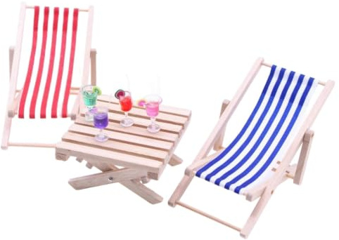 7 Pièces Miniature 1 Table 4 Boissons 2 Mini Transats Mini Transat Réaliste | Transat Jardin Exterieur Meuble Maison Poupee pour Décorer Maisons Poupées Paysages Miniatures Accessoires Photo