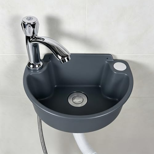 Kleine Hängewaschbecken Mit Wasserhahn，Ausgussbecken Waschbecken, Kleine Hängewaschbecken Mit Entwässerungszubehör, Wohnmobil Waschbecken für Camping Garten Keller Baustellen WC