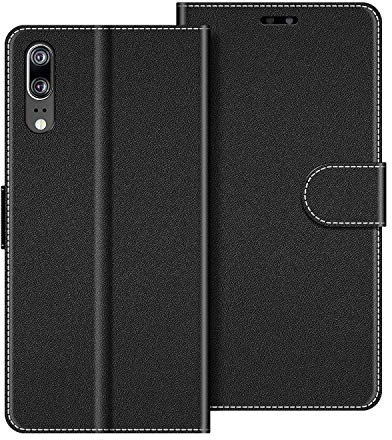 COODIO Coque en Cuir pour Huawei P20, Étui Housse Pochette Fonction Stand pour Huawei P20, Noir
