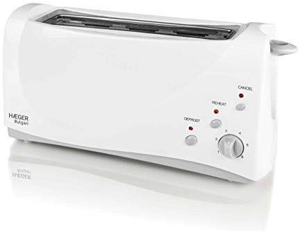 HAEGER BULGARI - Tostadora Multifunción con 1000W - Ranura Extra Larga, Control de Tostado - 6 Posiciones, 3 Funciones: recalentar, descongelar y cancelar, Impulso Extra para pequeñas rebanadas
