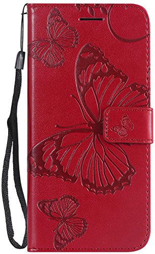 DENDICO Cover per Galaxy J6 2018, Pelle Portafoglio Custodia per Samsung Galaxy J6 2018 Custodia a Libro con Funzione di appoggio e Porta Carte di Credito - Rosso