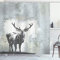 ABAKUHAUS Geweih Duschvorhang, Hirsch Silhouette Grunge, Stoffliches Gewebe Badezimmerdekorationsset mit Haken, 175 x 220 cm, Grau schwarz