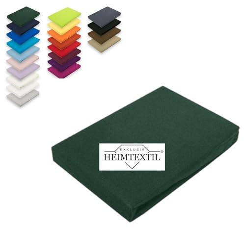 EXKLUSIV HEIMTEXTIL Marke Jersey Spannbettlaken 140-160 x 200 cm 100% Baumwolle Öko - Tex Zertifiziert, Markenqualität, Matratzenhöhe bis 25 cm, Dunkelgrün