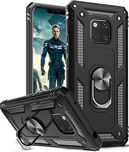 LeYi Cover per Huawei Mate 20 Pro Custodia, 360° Ring Difesa Militare Bumper TPU Case Magnetica Silicone Custodie per Huawei Mate 20 Pro Case Nero