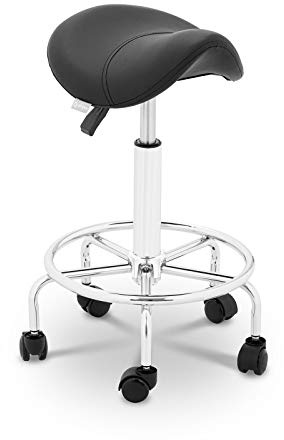 Physa Frankfurt Black Sattelhocker mit Rollen höhenverstellbar Rollhocker ergonomisch Arbeitshocker (schwarz, bis 150 kg, Höhe 58-74 cm, Kunstleder, 360° drehbar)