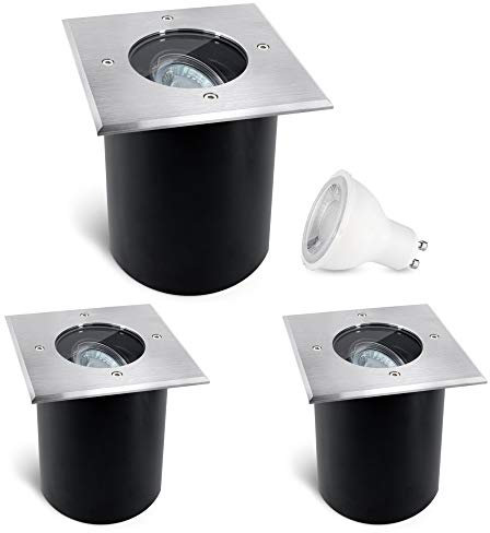 SSC-LUXon 3 Stück JUAVI LED Bodeneinbauleuchte schwenkbar IP67 eckig - LED GU10 5W neutralweiß - Bodenleuchte außen befahrbar