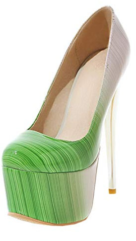MISSUIT Damen Extrem Plateau High Heels Stiletto Lack Pumps Runde Zehe Geschlossen Pfennigabsatz 16cm Schuhe(Grün,42)