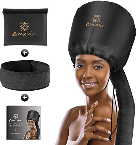 Bonnet Hood Hair Dryer Attachment - Soft, Adjustable Extra Large Bonnet Hair Dryer for Speeds Up Drying Time at Home, Easy to Use for Styling, Curling and Deep Conditioning (Black)