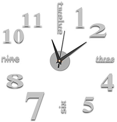 3D-Spiegelaufkleber, große Wanduhr, rahmenlos, moderner Stil, DIY-Wanduhr, große Zahlen, Uhr, Wanddekoration für Zuhause/Büro/Schule