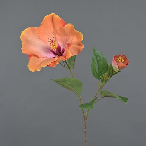 artplants.de Hibiskus Kunstblume OAHU mit Blüten, orange, 65cm - Hibiskus künstlich/Hibiscus Zimmerpflanze Deko