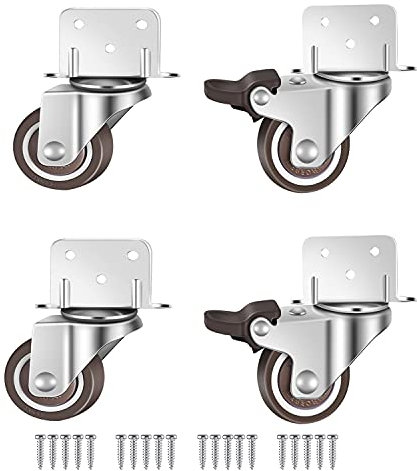 GEOCANG 4 Lenkrollen Rollen für Möbel , 38mm mit bremse Möbelrollen,L-Montageplatte Geeignet für Möbel,Blumenständer,Krippen(38mm)