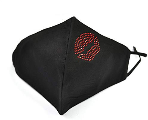 Euly Stoffmaske Mund-Nasen-Schutz Behelfsmasken waschbar wiederverwendbar Baumwolle Damen Herren Tröpchen Schutz Anti Staub resistent gegen Speichel Staubschutzmaske (Rot Strass Lippen)