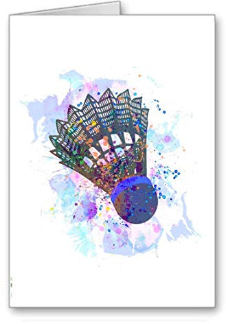 Federball-Badminton-Karte, blanko, mit Aquarell-Effekt, inklusive Umschlag.