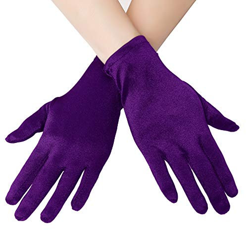 EORUBE 1920s Handschuhe für Damen Handgelenklange Kurze Satin Handschuhe Party Kostüm (Violett)