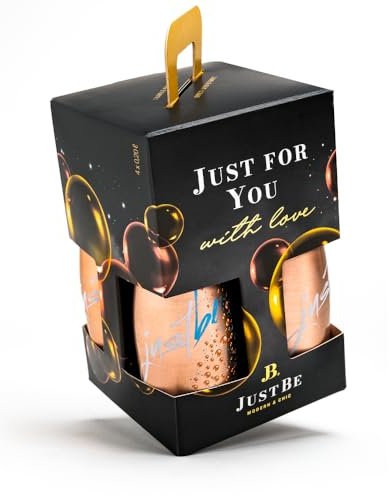 JustBe Geschenkset Alkoholfrei | Piccolo frizzante | Alkoholfreier Piccolo 4 x 0,2l - Geschenkbox, Mitbringsel (Rosé, Black Edition)