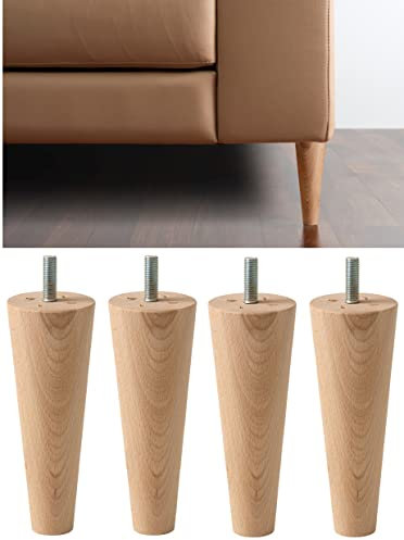 IPEA 4X Möbelfüße Sofa Füße aus Holz – Höhe 160 mm – Made in Italy – Fuße aus Rohholz fur Möbel, Sofas, Schränke – Beine in Kegelform Massivholz fur Sessel – Helle Farbe – 16 cm
