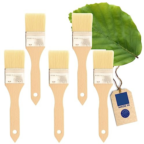 5x HOFMEISTER® Haushaltspinsel Holz, flach, 22,5 x 4,9 cm, aus Buchenholz, Backpinsel mit Naturborste, 100% Made in Germany, Breite: 2 Zoll