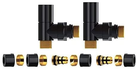 baanio - Kit de Válvula y Detentor para Radiador Toallero | Compatible con Tubo de Cobre 15 mm y Multicapa/Pex 16 mm | Detentor 1/2, Válvula Radiador 1/2 | Diversidad de Colores, Negro
