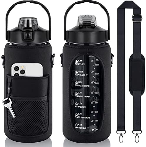 1.8L/64oz Mezzo gallone bottiglia d'acqua Brocca d'acqua Brocca d'acqua isolata copertura in neoprene con tracolla per palestra e allenamento Wat