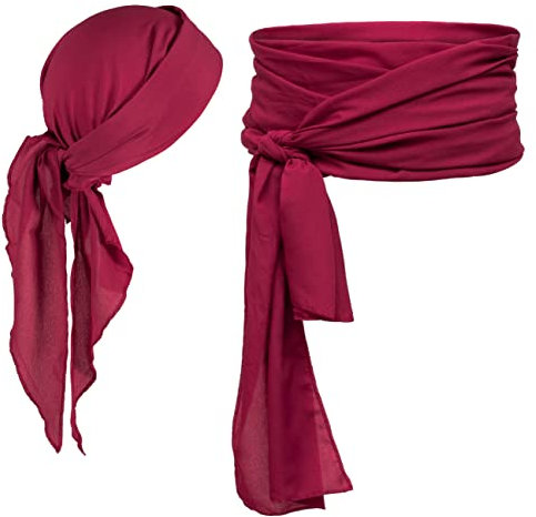 Joy Join Piratenkostüm-Zubehör, Übergröße, Piratenschal, Gürtel, Taillenschärpe und Piraten-Kopftuch, Bandanas für Halloween, Damen und Herren, Weinrot, Übergröße