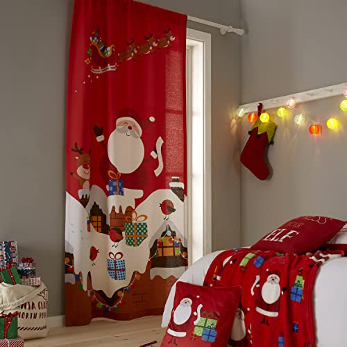 Catherine Lansfield Ideal Textiles - Tenda a pannello in cotone, motivo Babbo Natale, 117 x 228 cm, colore: Rosso