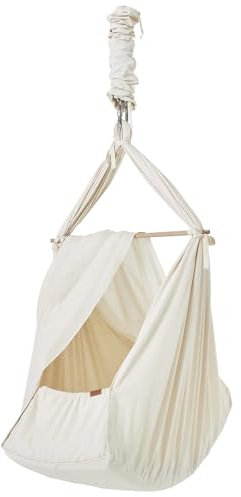 Membantu Federwiege Baby inkl. Feder - Baby-Wiege aus Bio-Baumwolle - Baby-Hängematte mit Deckenaufhängung - Baby-Hängewiege Plus Matratze und Baldachin - Baby-Hammock bis max. 15kg - Natur