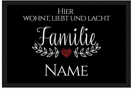Print Royal Personalisierte Fußmatte mit Namen - Hier wohnt liebt und lacht - Geschenke zum Einzug | rutschfest, 90x60cm mit Gummirand