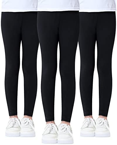 Domee Mädchen Leggings Lang Hosen Baumwoll Einfarbig 3er-Pack Schwarz 140-146 (Herstellergröße 150)