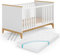 VitaliSpa Babybett Malia, Stubenbett, Weiß/Eiche, 70x140 cm mit Matratze