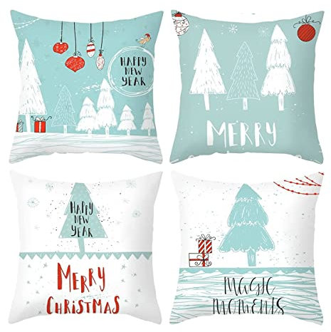 Stfery Kissenbezug 45x45 Vintage, Kissenbezüge Kuschelig Weiß Weihnachten Baummuster Kissenhülle Polyester Cushion Cover