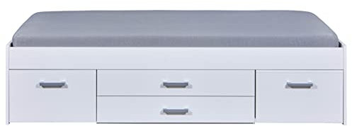 Inter Link - Funktionsbett - Stauraumbett - Bett mit Schubladen und Nachttisch - Farbe weiß lackiert - Für Erwachsene, Kinder, Jugendliche - Einzelbett- Ranya Bett 90 x 200 cm