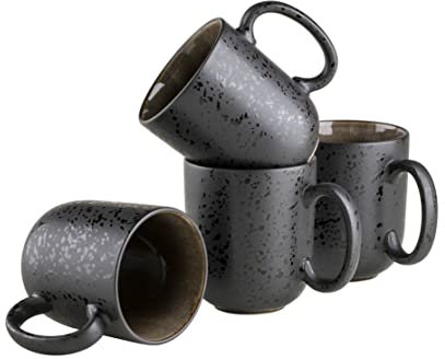 MÄSER Serie Niara, Modernes Kaffeebecher 4er Set mit aufregender Vintage Glasur, große Kaffeetassen aus Keramik, Steinzeug, Grau/Schwarz, 465