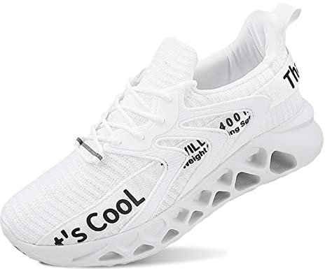 QDCFY Laufschuhe Herren Luftkissen Sportschuhe Leichte Atmungsaktiv Turnschuhe Fitness Gym Sneaker Straßenlaufschuhe Weiß 4EU
