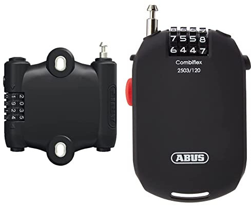 ABUS ausziehbares Kabelschloss - SportFlex 2504 - Fahrradschloss zur Befestigung unter dem Flaschenhalter - 90 cm & Spezialschloss Combiflex 2503/120-120 cm Stahlkabel - mit Zahlencode, Schwarz