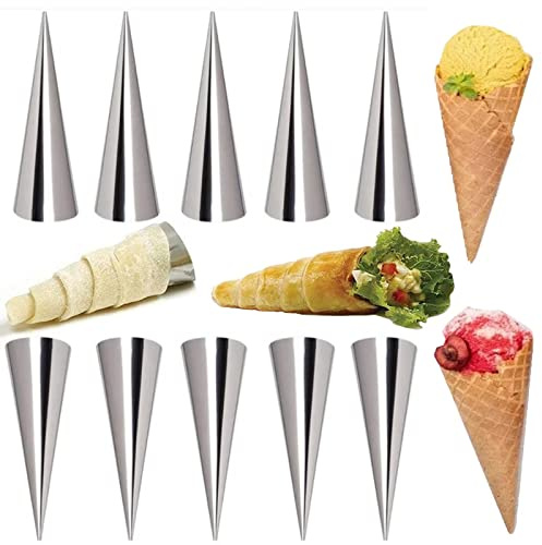 AMBESTAR 10 Pack Large Cream Horn Forms 5-inch, Non-stick Horns Pastry Mould Croissant Baking Forms for Baking Croissants Bead, Chocolate Croissant, Brioche Rolls, Ice Cream Cone Party Dessert