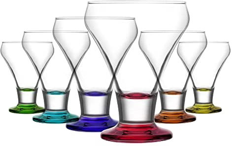 CLEARFEE 6-tlg. Eisschalen-Set 305 ml mit farbige Boden aus hochwertigem Glas in 6 Farben Eisbecher Dessertschalen Eis Glas