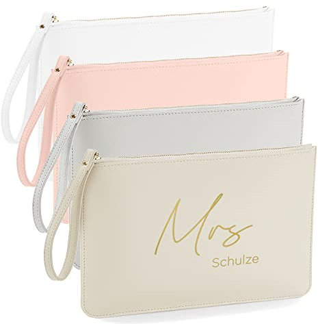 MaldetMOMENTS Braut Clutch MRS mit Name, personalisierte Brauttasche, Tasche für die Braut, personalisierte Handtasche als Geschenk für die Braut (Beige)