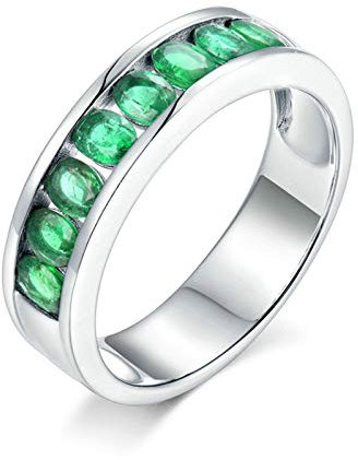 Lieson Weißgold Ring Frauen 750 18K, Verlobungsring Damen Hohl Design Reihe 1.05ct Oval Smaragd Hochzeit Ring Weißgold Große 58 (18.5)