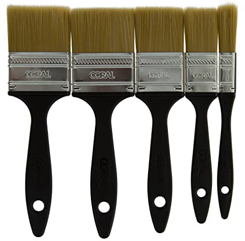 Coral 31128 Value Synthetic Paint Brushes 5Pk for Walls Ceilings, Laying Off, General Painting 5 Piece Pack Set 0.5, 1, 1.5, 2X 2