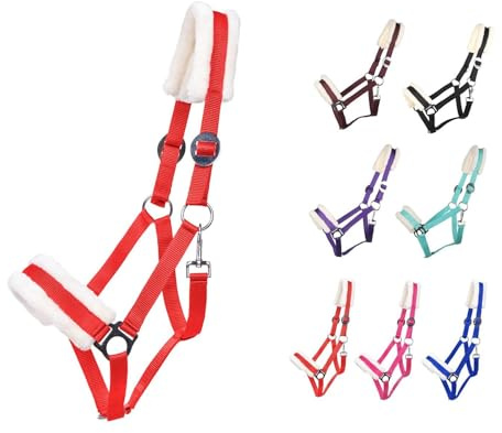NETPROSHOP Solides Pferdehalfter gepolstert und verstellbar Gr. Mini Shetty bis Full u Kaltblut, Groesse:Pony, Farbe:Rot