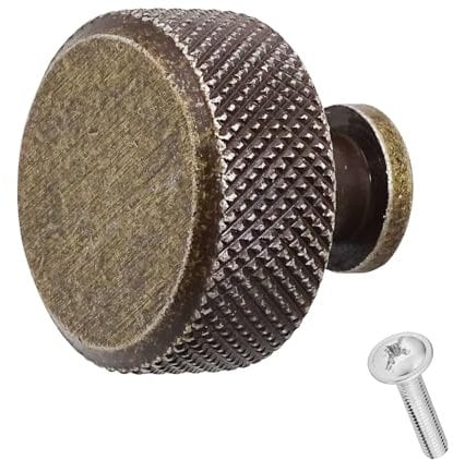 Decoranddecor Amelia Knurled 35mm Round Kitchen Cabinet Furniture Knobs Aluminium Antique Brass