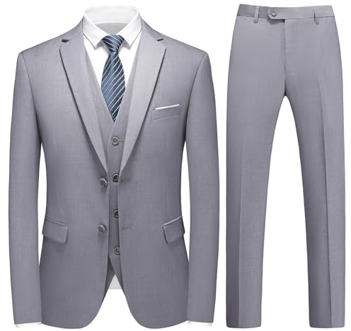 KUDMOL Men's Suit 3-Piece Slim Fit Formal Blazer Waistcoat Trousers Set | Men's Two-Button Solid Business Tuxedo, Formal Outfit for Wedding, Prom, Office, Party, Dinner and Ceremony