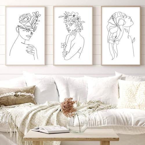 Acolabare Minimalistische Linien Kunstdrucke Abstrakte Linie Malerei Minimalistische Silhouette Wandkunst für Wohnzimmer Frauen Körper Poster Linienzeichnung Bilder Schwarz und Weiß Linie Poster 40,6